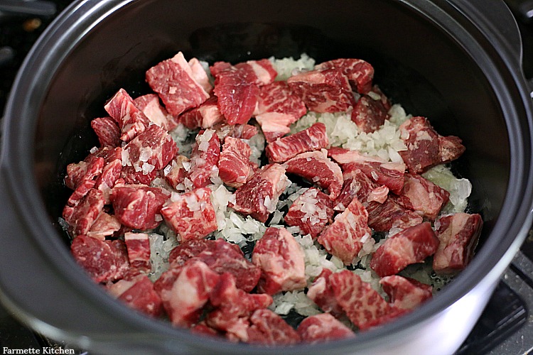 meat and onions for Korean curry rice