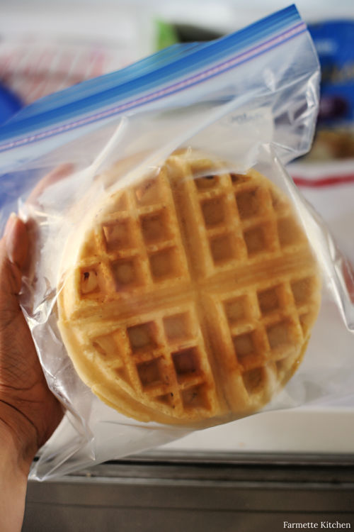 homemade frozen waffles in a plastic bag