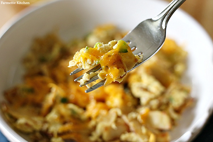 close-up of migas on a fork