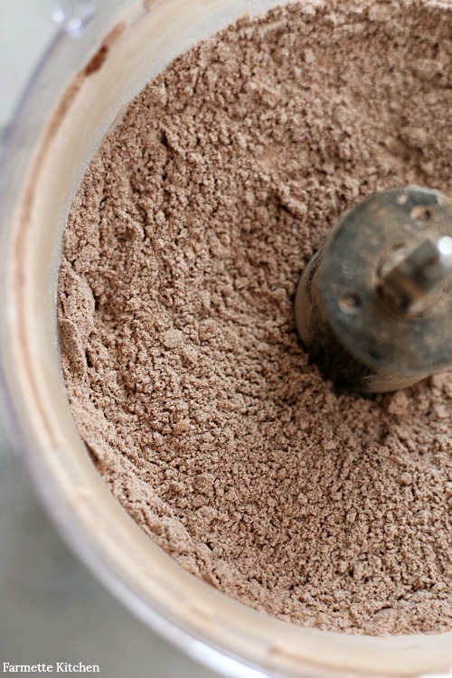 flour and cocoa in a food processor after being mixed together