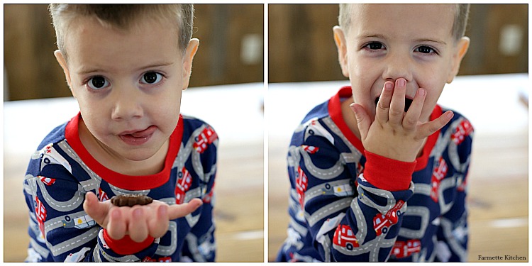 little boy eating chocolate graham crackers