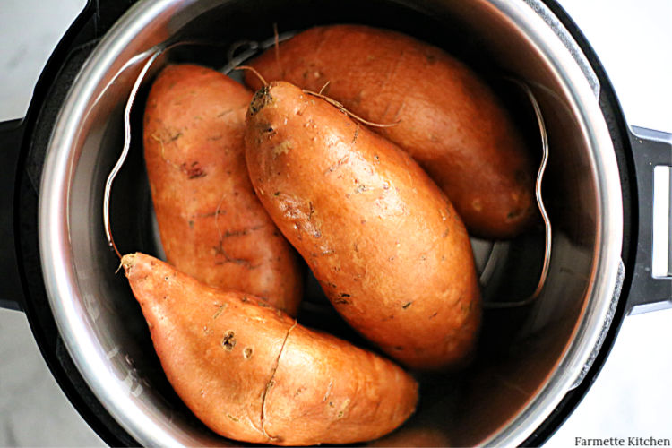 uncooked sweet potatoes in a pressure cooker