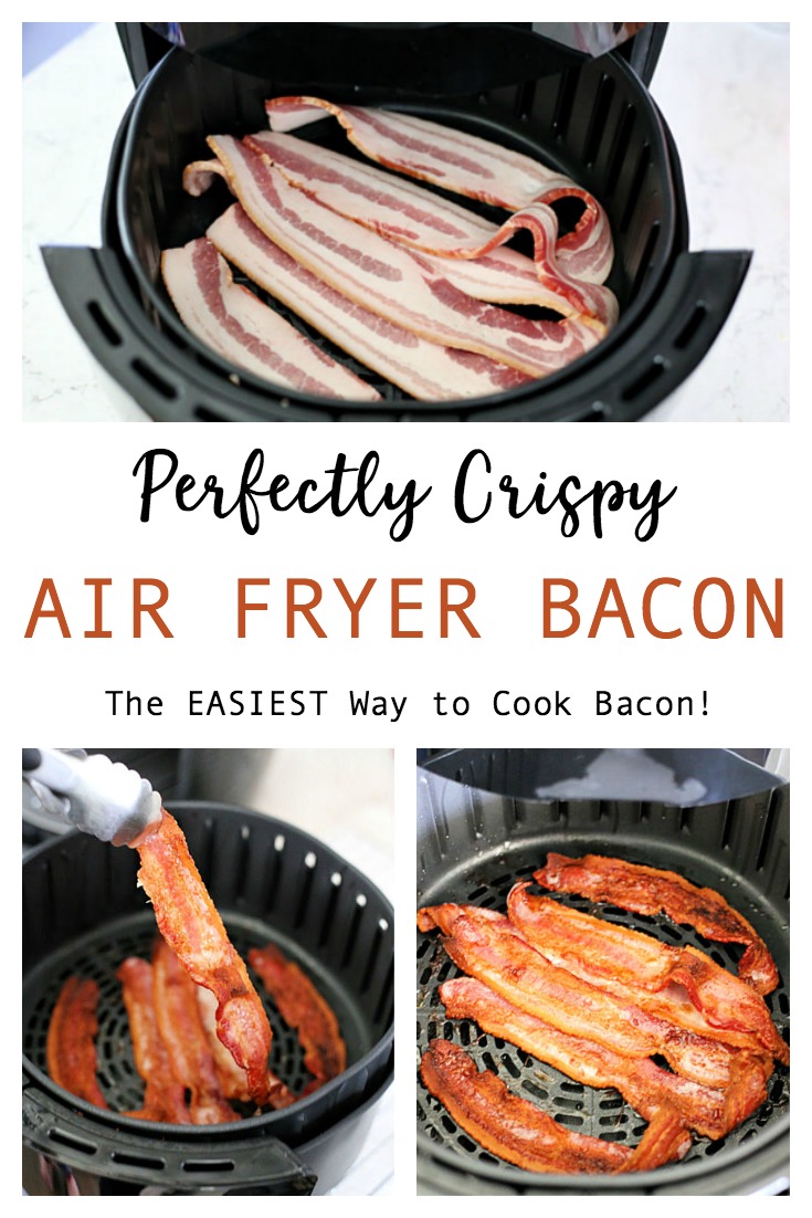 This Air Fryer Bacon is the EASIEST way to cook bacon. Perfectly crispy and no mess; no oil splatters on the stove, no ruined baking sheets in the oven!