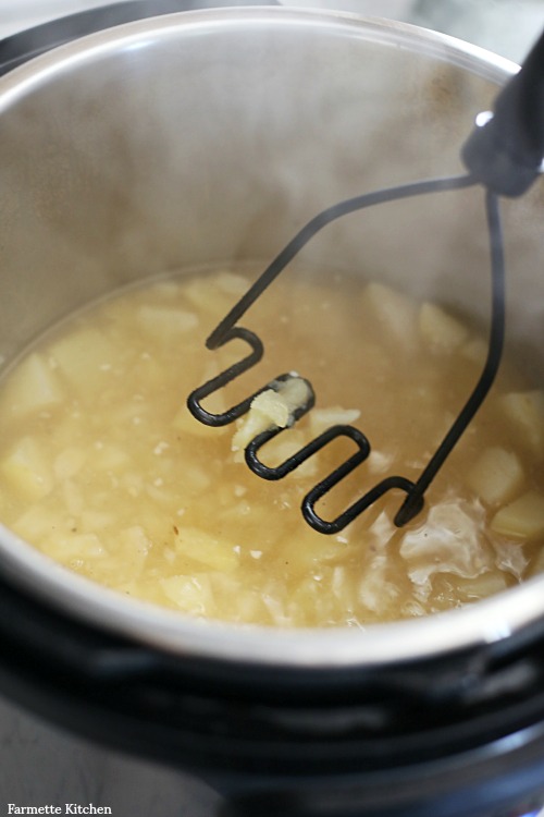 using a potato masher in a pressure cooker