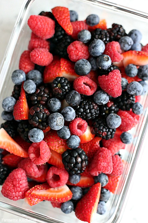 fresh blueberries, raspberries, and blackberries in a bowl