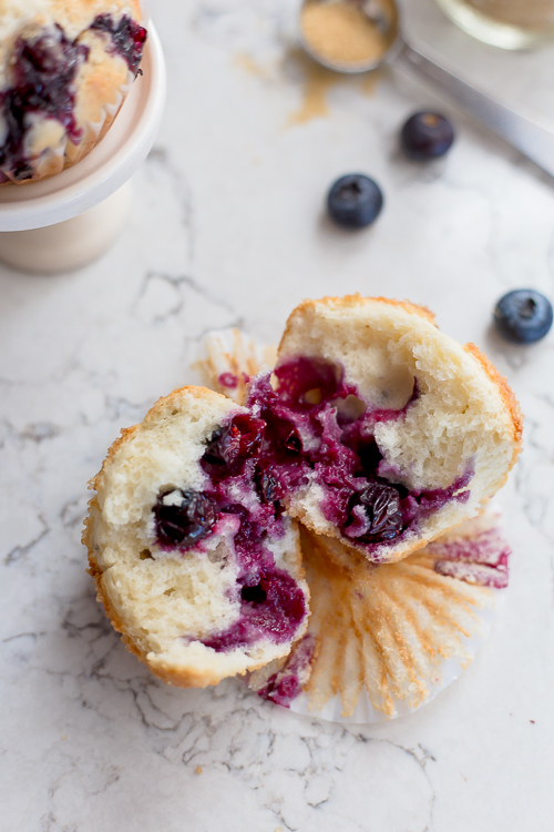 blueberry muffin split in half