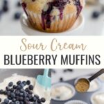 Blueberry Sour Cream Muffins that are moist, tangy, and bursting with blueberries. Sprinkle these muffins with coarse sugar for a delicious bakery-style breakfast at home. This small-batch recipe makes six blueberry muffins but easily doubles for more.