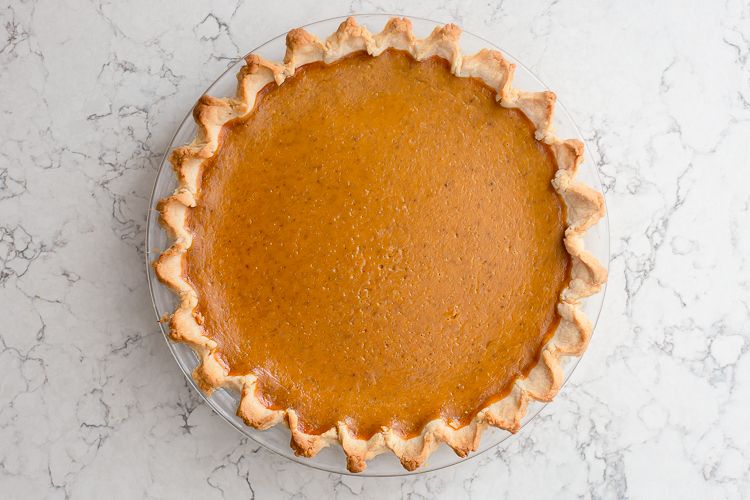 pumpkin pie sitting on the counter