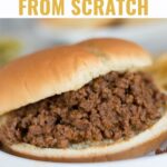 Easy Sloppy Joe recipe made with ground beef and a few pantry staples. This super easy weeknight meal comes together in minutes and is perfect on a bun with a side of pickles!