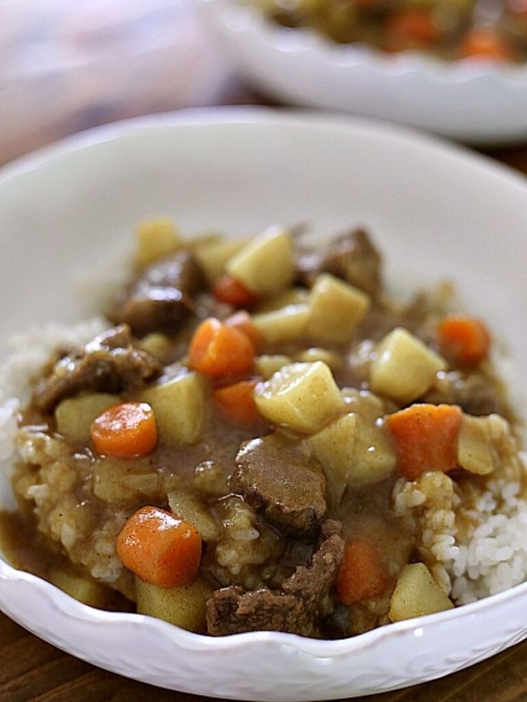 Korean Curry Rice in a white bowl