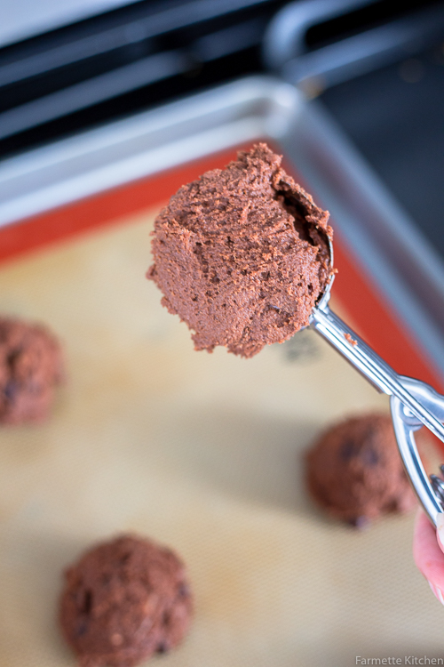 cookie scoop with chocolate cookie dough