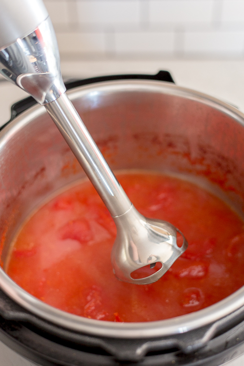 using an immersion blender in tomato soup