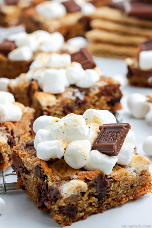 close up of a smores bars with more in the background